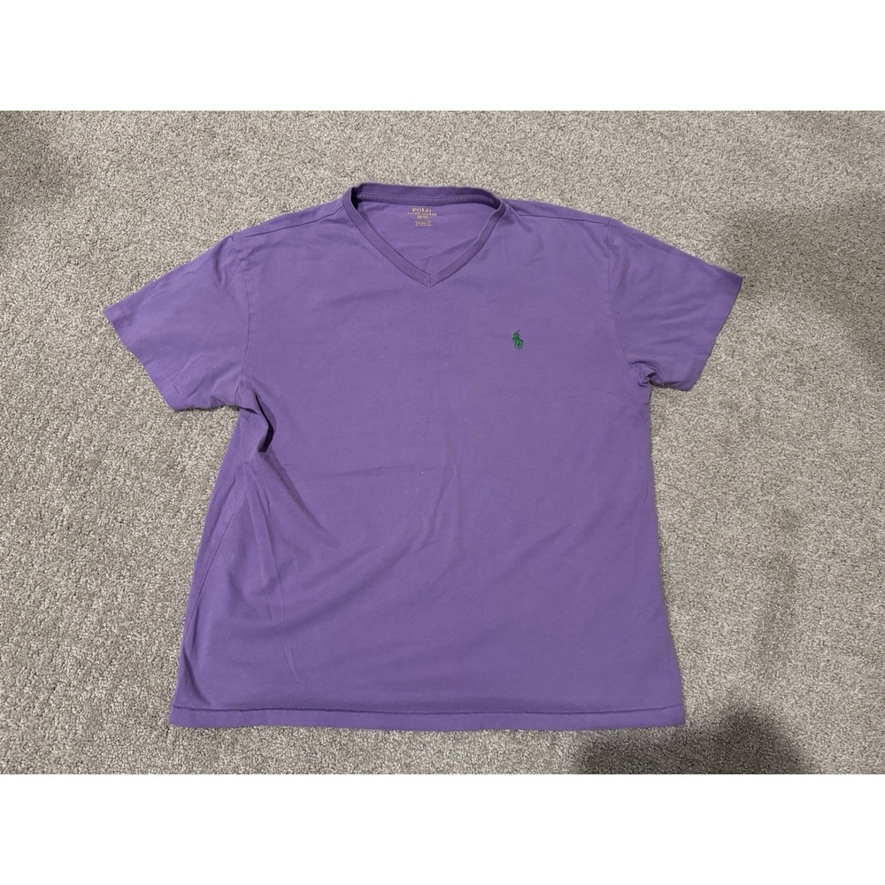 Polo Ralph Lauren Mens Purple V Neck Tee Short Sleeve Shirt Size M